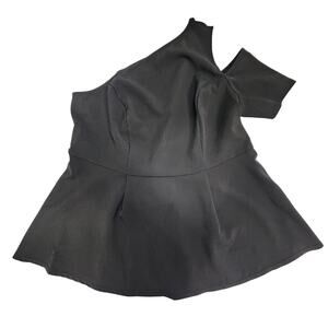 Lane Bryant Womens One Shoulder Peplum Blouse Plus Size 14 Black Dressy NWT